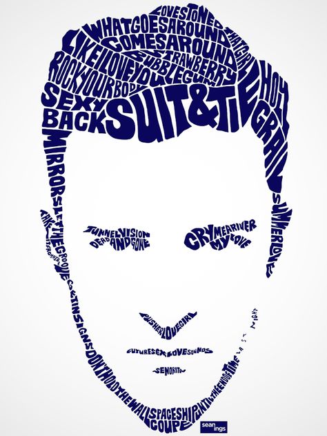 Anyone interested in typography will be in complete awe of these realistic portraits by artist Sean Williams. Based in Edmonton, Alberta, th... Typographic Portrait, Famous Lyrics, Typography Portrait, Text Portrait, Portrait Design, Celebrity Portraits, Typographic Design, Justin Timberlake, Typography Art