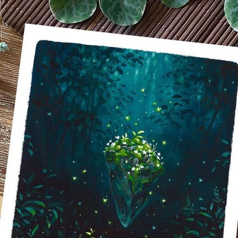 Forest Gouache, Fantasy Gouache Painting, Studio Ghibli Gouache Painting, Magical Forest Acrylic Painting, Studio Ghibli Scenery Gouche, Nature Inspired Painting, Oil Pastel Colours, Art Tutorials Watercolor, Gouache Art