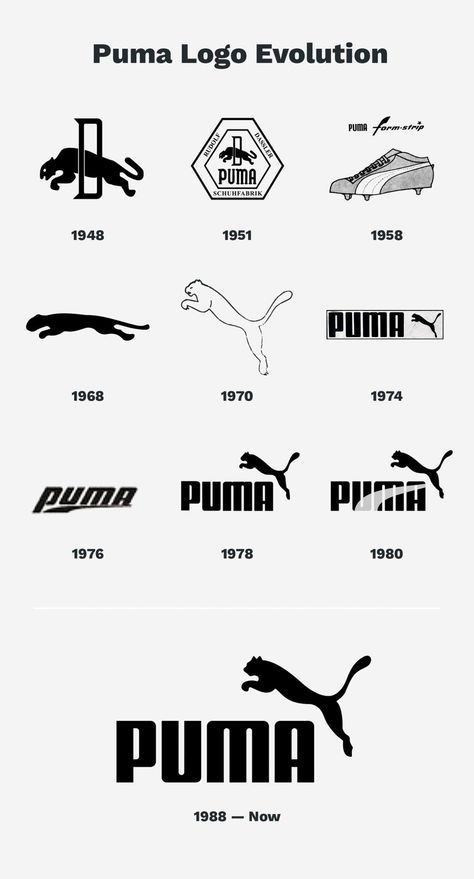 The Origins of Jumping Cat in Puma Logo - The Designest Puma Graphic Design, Puma Logo Design, Rebranding Logo, Top Brands Logo, Jumping Cat, 4 Logo, Logo Evolution, Famous Logos, Logo Redesign