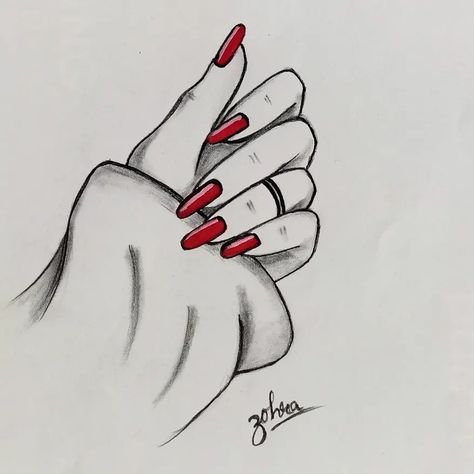 Nail Polish Drawing Sketch, Nail Polish Drawing, Nails Drawing, Nail Polish Red, Nail Drawing, Girl Hand, Red Nail Polish, Nails Red, Red Nail