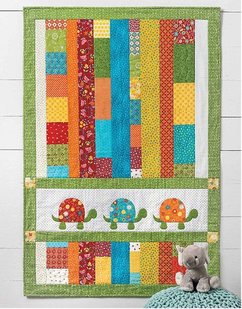 Cute Turtles and Bright Colors Make a Fun Kids' Quilt - Quilting Digest Quilts For Kids, Kid Quilts Patterns, Animal Baby Quilt, Fun Quilts, Boys Quilt Patterns, Quilting Digest, Baby Applique, Quilt In A Day, Baby Boy Quilts