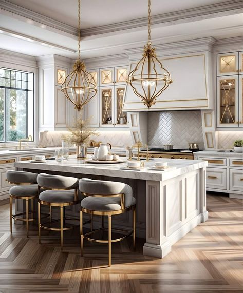 Big Kitchens, Elegant Kitchen Design, Dream Kitchens Design, Gold Kitchen, Kitchen Inspiration Design, Kitchen Design Ideas, Luxury Kitchens, Luxury Kitchen, Ideas Home