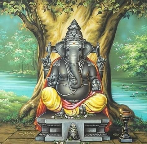 Ganesh Ji Art, Ganpati Painting, Temple Wall Art, Good Morning Posters, Happy Ganesh Chaturthi Images, Aadi Shakti, Lord Murugan Wallpapers, Kerala Mural Painting, Hindu Statues