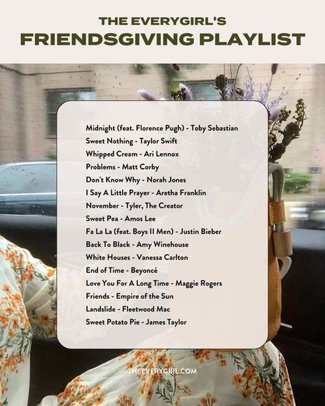 The Everygirl™ on Instagram: "Whether you're hosting a Friendsgiving dinner or attending one this year, we've curated a Spotify playlist that'll keep the good energy flowing, and it's over at the link in bio!⁠ ⁠ Let us know what songs you love to listen to during Thanksgiving and if some of your favorites made it into the playlist 👇⁠ ⁠ image credit: @mamacax" Thanksgiving Playlist Spotify, Friendsgiving Playlist, November Playlist, Thanksgiving Playlist Music, Thanksgiving Playlist, Landslide Fleetwood Mac, Best Workout Music, Vanessa Carlton, Thanksgiving Friendsgiving