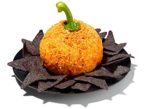 A simple cheese ball combining cream cheese, cheddar cheese, onion, salsa, cumin and jalapeno, rolled in Doritos, finished off with a bell pepper stem to make the perfect festive appetizer. Just because Halloween is over, doesn’t mean pumpkin season is. Make this for your next fall get together, and I promise you, it will be...Read More » Pumpkin Cheese Ball Recipe, Savory Halloween Food, Pumpkin Cheese Ball, Halloween Appetizers, Cheese Ball Recipes, Food Network Magazine, Nacho Cheese, Halloween Snacks, Halloween Food For Party