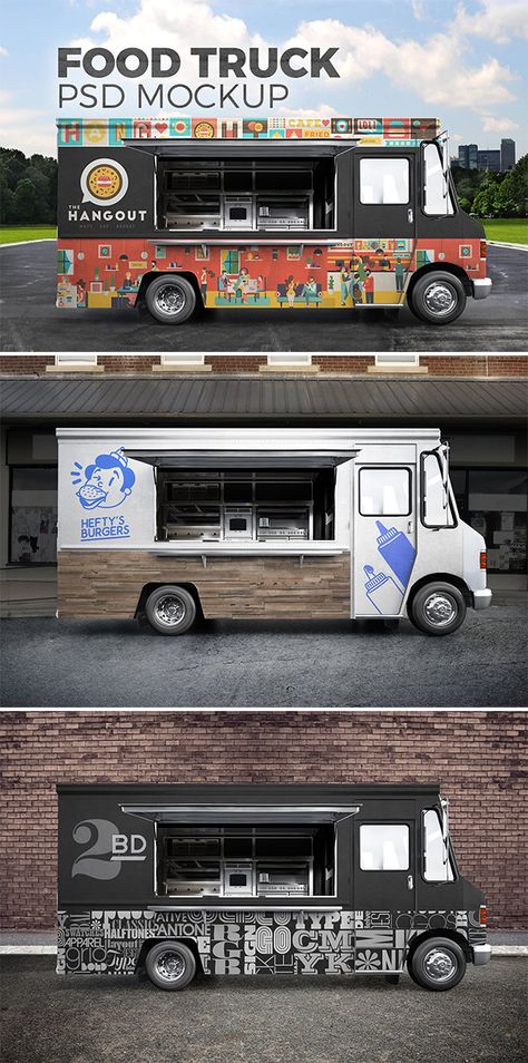 Van Branding, Foodtrucks Ideas, Pizza Vans, Custom Food Trucks, Coffee Food Truck, Truck Graphics, Food Cart Design, Black Truck, Coffee Truck