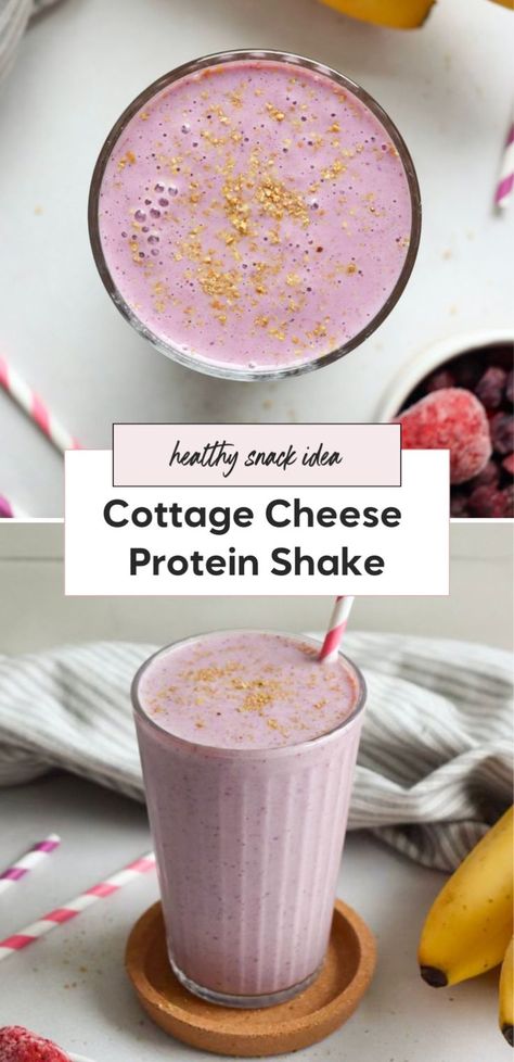 Enjoy a berry banana smoothie that's healthy and easy to make. This protein shake recipe with cottage cheese is blended with mixed frozen berries and bananas for a creamy treat. It’s an easy to make protein shake that’s both delicious and nutritious. High Protein Shake Recipes, Frozen Banana Smoothie, Recipe With Cottage Cheese, Berry Banana Smoothie, Cottage Cheese Protein, Cottage Cheese Smoothie, Cottage Cheese Recipes Healthy, Berry Protein Smoothie, Banana Protein Shake