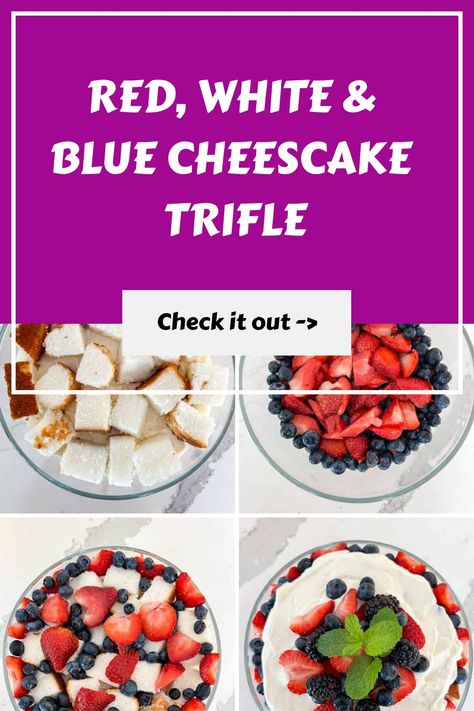 This berry trifle is the ideal patriotic dessert for this Fourth of July! With layers of red strawberries, juicy blueberries and blackberries, and fluffy white angel food cake! Crescent Roll Danish, Chocolate Sauce Recipes, Cream Cheese Crescent Rolls, Berry Trifle, Patriotic Desserts, Trifle Dish, Whipped Cream Cheese, Cocktail Desserts, White Angel