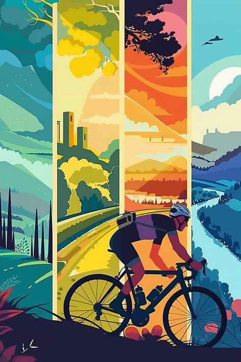 #TourDeFrance #VectorArt #SarperBaran #Cyclist #Landscapes #TheForest Bicycle Illustration, Inspirational Digital Art, Wall Street Art, Bike Illustration, Tshirt Printing Design, School Murals, Bicycle Art, Minimalist Photography, Landscape Poster