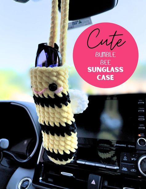 Crochet mirror hanger bumblebee,BUMBLEBEE CROCHET PATTERN, crochet car accessories, crochet sunglass case, amigurumi bumblebee, glasses by TheRainbowNook on Etsy Bumblebee Crochet Pattern, Bumblebee Crochet, Car Accessories Crochet, Crochet Mirror, Crochet Car Accessories, Sunglasses Organizer, Accessories Crochet, Crochet Decor, Crochet Car