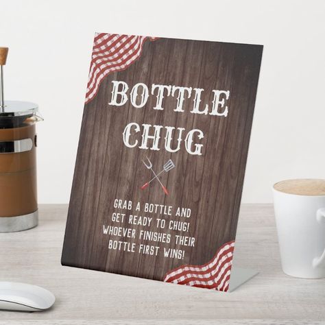 Baby Q BBQ Baby Shower Bottle Chug Game Sign - Great Barbecue Bottle Chug Game, Baby Shower Barbeque, Babyque Shower, Bbq Baby Shower Decorations, Bottle Chug, Barbecue Baby Shower, Bbq Decorations, Backyard Baby Showers, Bbq Theme