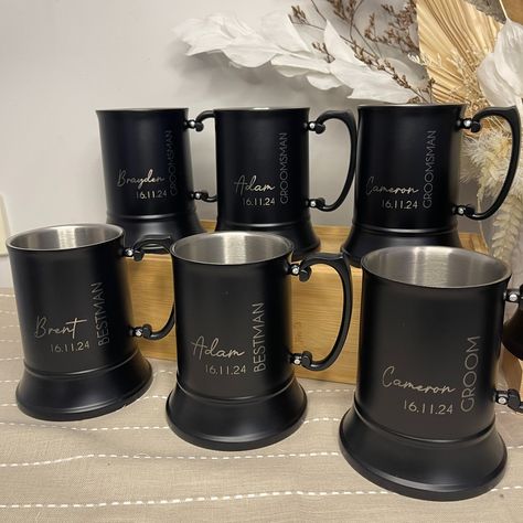 BUILD YOUR TEAM with our Matte Black Beer Mugs 🍻 So Stylish -- So Special 🤩 Customise with your squads details - a personalised gift for your awesome team, who will be with you on your special day! Heaps of designs now available on our website - Postage Australia Wide -Check out our full range on our website: https://nkcustomcreations.com.au/ #GroomsmenGifts #WeddingSquad #BestManBox #GroomsmenBoxSet #WeddingPartyFavors #UniqueGroomsmenGifts #ThankYouGifts #CustomizedWedding #BespokeWedd... Wedding Squad, Black Beer, Your Awesome, Beer Mugs, Wedding Party Favors, Groomsman Gifts, Thank You Gifts, Custom Wedding, Special Day