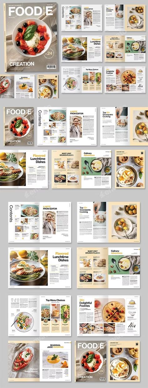 Food & Cooking Magazine Template, Print Templates | GraphicRiver Food Magazine Layout Design, Food Magazine Layout, Cooking Magazine, Brunch Places, Event Food, Food Magazine, Food Cooking, Magazine Layout, Magazine Template