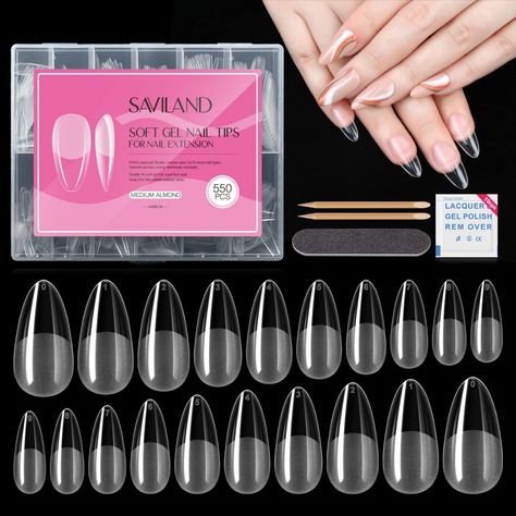 Saviland Soft Gel Nail Tip Almond - 550PCS Medium Almond Full Cover Gel X Nail Tip False Nails Acrylic Nails Clear Gel Nails Tips Gel Nail Extension Kit Nail Repair 12 Sizes for Nail Salon DIY at Home Gel Nails Tips, Clear Gel Nails, Nail Glue Gel, Soft Nail, Nails Clear, Gel X Nail, Nail Equipment, Soft Gel Nails, Lamp Kit