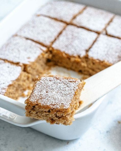 This applesauce cake is perfectly moist, scented with cinnamon and brown sugar. And you mix the entire dough in the cake pan! No mixing bowls required. #applesauce #cake #easycake #simplecake #recipe #healthy #dessert 2 Ingredient Applesauce Cake, Sugar Free Applesauce Cake, One Bowl Applesauce Cake, Apple Sauce Cake Healthy, Chocolate Chip Applesauce Cake, Applesauce Cake Vegan, Cherry Snacks, Applesauce Spice Cake, Applesauce Cake Recipe