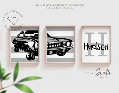 Boy Nursery Cars, Car Themed Nursery, Vintage Car Nursery, Car Wall Decor, Car Nursery, 1969 Chevy Camaro, Camaro Car, Kid Bedroom, Boy Car