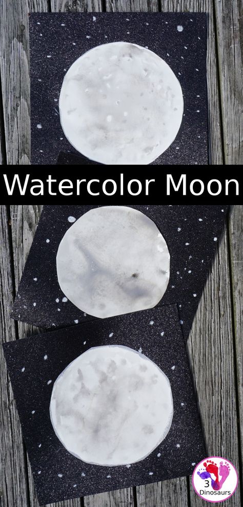 Process Art: Watercolor Moon - a fun art project for a moon theme - 3Dinosaurs.com #moon #watercolorforkids #processart #spaceforkids #3dinosaurs Moon Art For Preschool, Moon Art Elementary, Moon Art Projects For Kids, Moon Crafts For Toddlers, Space Vbs, August Ideas, Stellar Vbs, Space Art Projects, Elementary Stem