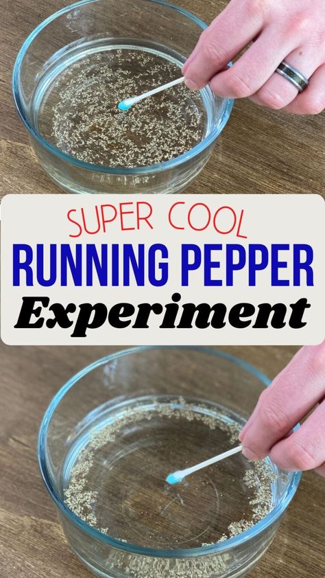 Cooking Stem Activities, Mad Scientist Experiments For Kids, Surface Tension Experiment, Food Experiments For Kids, Pepper And Soap Experiment, Pepper Experiment, Kid Experiments At Home, Science Experiments Easy, Cool Science Experiments For Kids