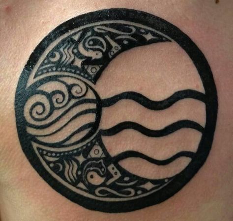 I would never get an Avatar tattoo, but this is pretty legit. And the boomerangs! Avatar Water Tribe Tattoo, Water Tribe Symbol Tattoo, Waterbending Tattoo, Waterbender Tattoo, Water Tribe Tattoo, Katara Tattoo, Tribe Tattoo, Atla Tattoo, Avatar Tattoo