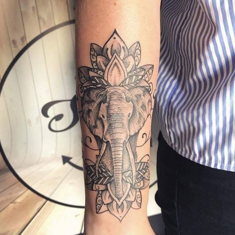 Forearm Elephant Tattoo Women, Elephant Arm Tattoos For Women, Elephant Tattoos Forearm, Elephant Forearm Tattoo, Arm Elephant Tattoo, Elephant Mandala Tattoo, Mandala Elephant Tattoo, Inner Forearm Tattoo, Inner Arm Tattoo