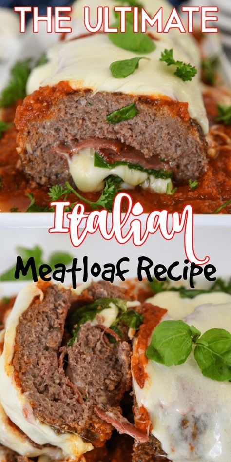 This Ultimate Italian Meatloaf recipe takes my classic meatball recipe and elevates it to the next level by adding hot ham, spinach, and cheese that is then topped with tomato sauce and cheese. Unique Meatloaf Recipes, Ultimate Meatloaf Recipe, Italian Meatloaf Recipes, Leftover Meatloaf, Italian Meatloaf, Nourishing Recipes, Classic Meatloaf Recipe, Classic Meatloaf, Sunday Dinner Recipes