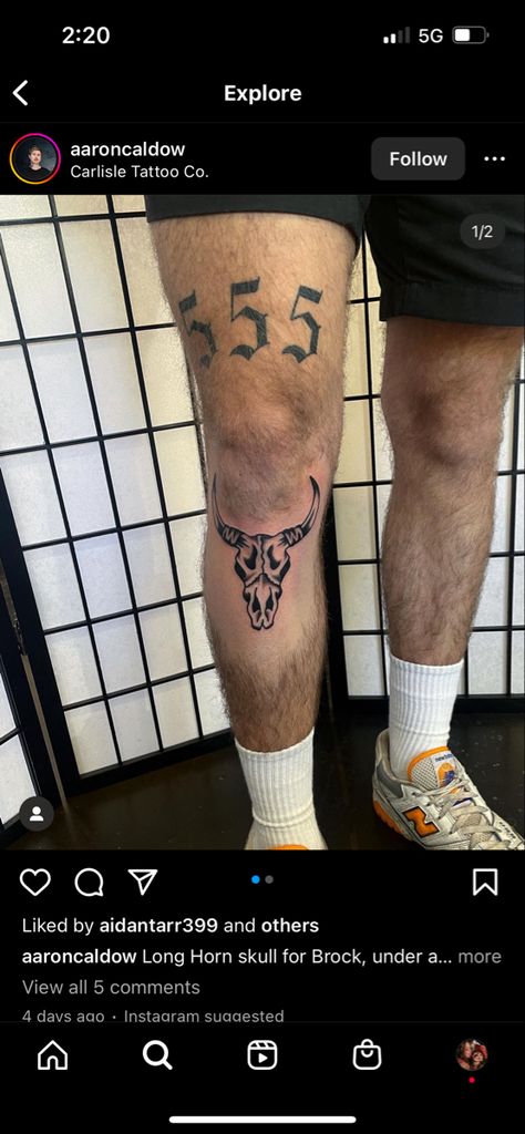 Texas Longhorn Tattoo, Longhorn Skull Tattoo, Longhorn Tattoo, Longhorn Skull, Tattoo Hand, Knee Tattoo, Carlisle, Hand Tattoos, Skull Tattoo