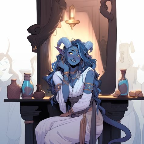 Female Teifling Art, Teifling Dnd Art Female, Blue Tiefling Female, Blue Tiefling Woman, Blue Tiefling, Pathfinder Rpg Characters, Tiefling Female, Dnd Tiefling, Dnd Art