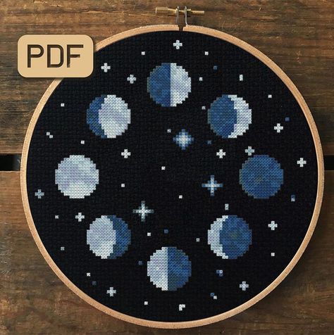 Crossing Threads, Moon Cross Stitch Pattern, Moon Cross Stitch, Tiny Cross Stitch, Xstitch Patterns, Stitch Flowers, Needlepoint Designs, Cute Cross Stitch, Needlepoint Patterns