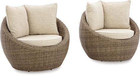 Amazon.com : Signature Design by Ashley DANSON Swivel Lounge with Cushion, 2 Count, Light Brown : Patio, Lawn & Garden Swivel Lounge Chair, Outdoor Seating Area, Patio Lounge Chairs, Outdoor Armchair, Beige Cushions, Outdoor Chaise, Outdoor Chaise Lounge, Garden Patio Furniture, Natural Elements