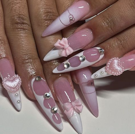 Gloomy Bear Nails, Nails Photo Ideas, Pink Stiletto Nails, Dope Nail Designs, Glow Nails, School Nails, Long Acrylic, Nails 2023, Bling Acrylic Nails