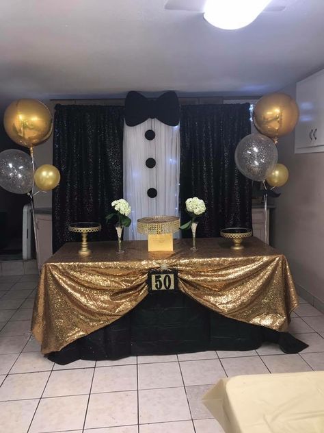 Elegant Male Birthday Party Ideas, Male Party Decorations, Male 50th Birthday Party Ideas For Men, Male Birthday Party Ideas, Hero Decorations, 50th Birthday Backdrop, 50th Birthday Party Ideas For Men, Birthday Decorations For Men, 50th Birthday Party Decorations