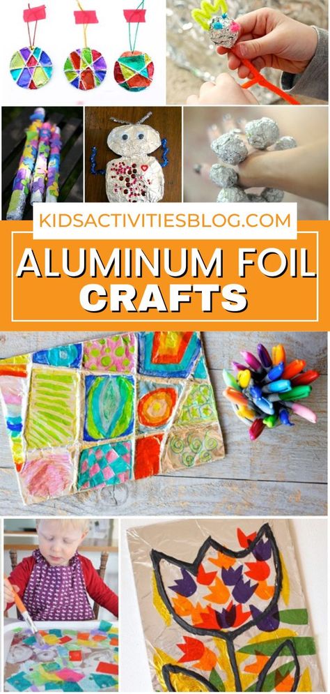 30 Sparkly & Easy Aluminum Foil Crafts. Who knew foil crafts could be so cool? I would have never guessed you could make so many amazing arts and crafts with aluminum foil. These tin foil crafts are great for kids of all ages: toddlers, preschoolers, kindergarten kids and older kids too. You can do these crafts at home or they would also be great for in the classroom! Tin Foil Crafts, Foil Crafts, Aluminum Foil Crafts, Tin Foil Art, Crafts At Home, Aluminum Foil Art, Preschool Art Projects, Fish Crafts, Tin Foil