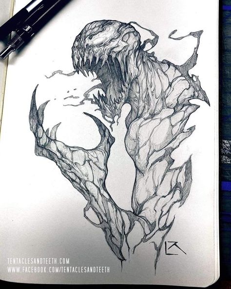 Horror Sketch, Digital Horror, Carnage Venom, Marvel Art Drawings, Carnage Marvel, Venom Spiderman, Spiderman Drawing, Spiderman Art Sketch, Best Anime Drawings