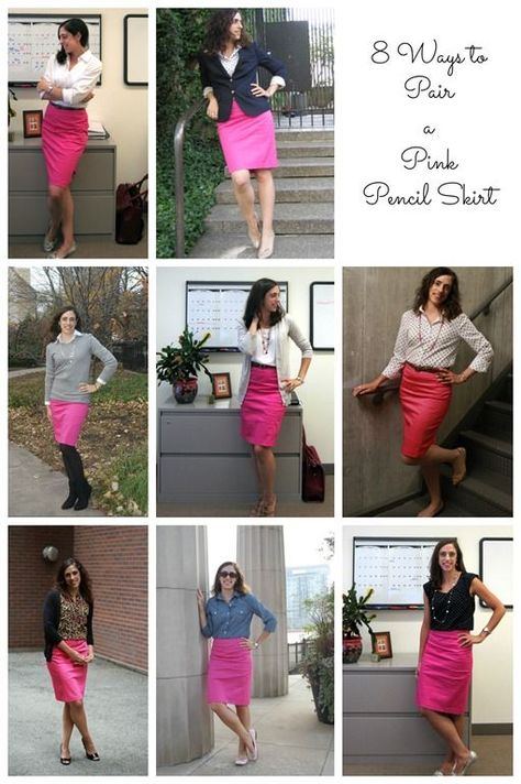 Dark Pink Skirt Outfit, How To Style A Pink Skirt, Pink Pencil Skirt Outfit, Principal Outfits, Hot Pink Skirt Outfit, Mid 30s, Pink Skirt Outfits, Apostolic Style, Apostolic Clothing