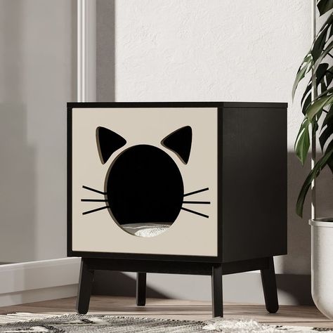 Cat Wallpaper Aesthetic Black, White Cat Wallpaper Aesthetic, Black And White Cat Wallpaper, Wallpaper Aesthetic Black And White, White Cat Wallpaper, Wood Cat House, Modern Cat House, White Cat With Blue Eyes, Cat Furniture Design