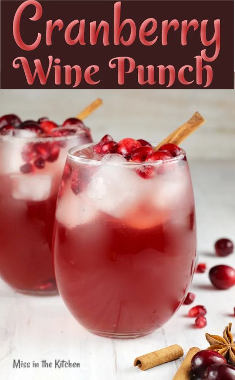 Cranberry Wine Punch is a simple large batch cocktail perfect for fall and winter holidays and celebrations. Wine And Cranberry Juice, Holiday Wine Cocktails, Cranberry Wine Punch, Wine Based Christmas Drinks, Christmas Wine Spritzer Holiday Drinks, Red Wine Punch Recipes, Red Christmas Cocktails Holiday Drinks, Christmas Drinks With Wine, Christmas Wine Punch Recipes