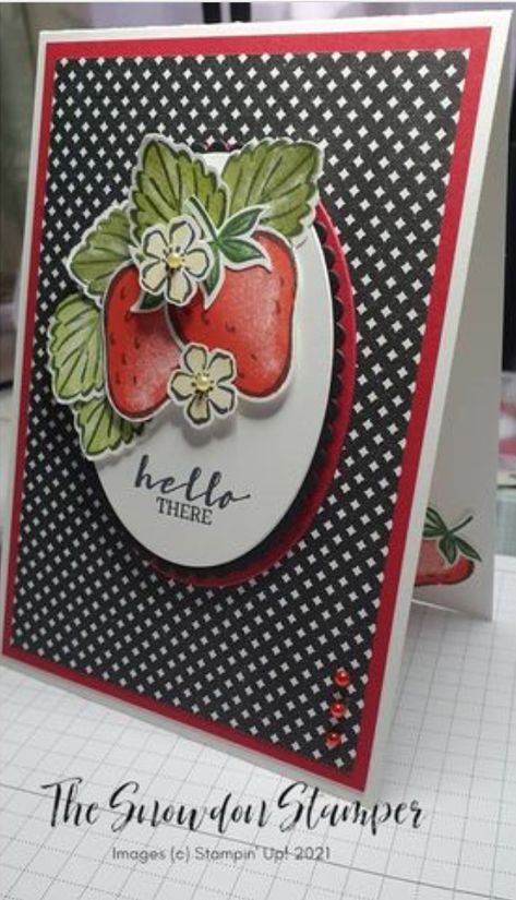 Stampin Up Strawberry Builder Punch, Stampin Up Strawberry Cards, Strawberry Cards, Hello Cards, Summer Cards, Special Cards, Stamping Up Cards, Paper Crafts Cards, Card Sketches