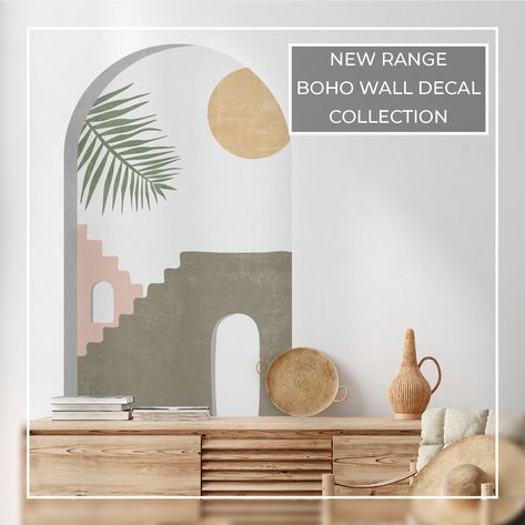 Moroccan Wall Mural, Wall Arches Decor Ideas Bedroom, Moroccan Terrace, Boho Decals, Boho Colour Palette, Arch Pics, Arch Decal, Moroccan House, Arch Wall Decal