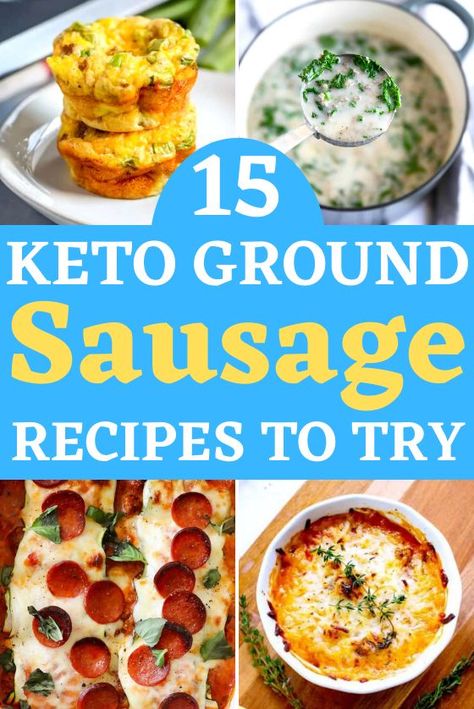 Looking for some easy keto recipes with ground sausage? These 15 delicious low carb ground sausage recipes will have you covered for tasty breakfast and dinner meals made from pork and Italian sausage. Low Carb Ground Italian Sausage Recipes, Low Carb Pork Sausage Recipes, Keto Pork Sausage Recipes Dinner, Keto Recipes With Sausage, Keto Pork Sausage Recipes, Low Carb Italian Sausage Recipes, Keto Ground Sausage, Keto Ground Sausage Recipes, Keto Ground Pork Recipes