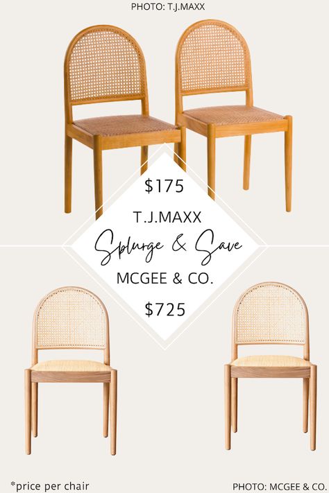 SPLURGE AND SAVE: MCGEE AND CO. HADDEN NATURAL CHAIR DUPE Mcgee And Co Dining Room, Mcgee And Co Dining, Studio Mcgee Style, Mcgee Style, Coastal Dining Chairs, Natural Chair, Mcgee And Co, Floral Chair, Coastal Dining