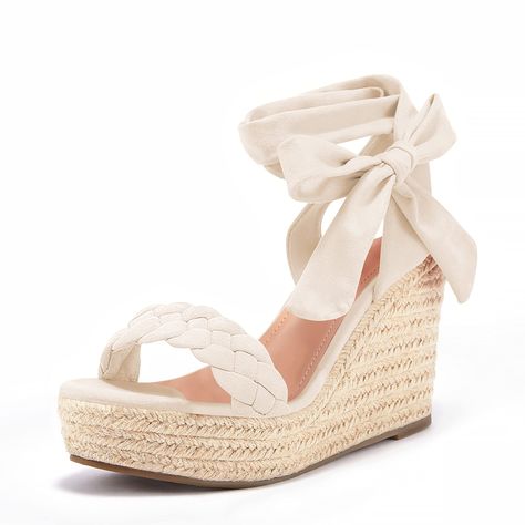 PRICES MAY VARY. Casual style for daily wear, perfectly match with dress, T-shirt, blouse, tank top, jeans, shorts, skirt, pants for a casual and chic summer look Good for shopping, work, beach, travel, club, vacation, holiday, street, church, trip, dating, outdoor or indoor occasions Espadrille wedge sandals for women, braided dressy shoes for ladies, feature lace up design, open peep round toe, ankle strap, slingback design, shows fashionable and elegant style Four colors to choose: Black, Pin Cute Shoes Sandals, Cute Beach Sandals, Wicker Sandals, Cute Sandals For Summer, Beach Street Style, Beach Heels, Church Shoes, Beach Wedges, Casual Elegant Style