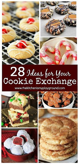 28 Cookie Exchange Ideas ~ These Christmas treats will be the hit of any get-together! Check out this collection of ideas for your cookie exchange to find so many beauties to share. www.thekitchenismyplayground.com Cookie Exchange Recipes Easy, Cookie Exchange Ideas, Christmas Cookie Exchange Recipes, Amazing Cookie Recipes, Cookie Exchange Recipes, Favorite Christmas Recipes, Popular Cookies, Cookie Exchange Party, Holiday Cookie Exchange