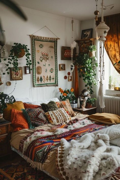 🍂This Decor is Simply Captivating Earthy Boho Bedroom, Bohemian Bedroom Ideas, Eclectic Decor Bohemian, Eclectic Decor Bedroom, Earthy Bohemian, Bedroom Ideas Inspiration, Boho Bedroom Ideas, Boho Style Bedroom, Eclectic Bedroom