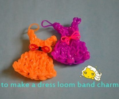 How to Make a Dress Loom Band Charm Rainbow Loom Dress, Rubber Band Charms, Loom Band Charms, Rainbow Loom Patterns, Loom Charms, Rainbow Loom Charms, Make A Dress, Loom Band, Butterfly Dragon