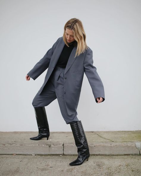 Alexis Foreman on Instagram: “Suited & booted ⁣ ⁣ — suit gifted” Alexis Foreman, Boots Outfit For Women, Wide Shaft Boots, Fall Boot Trend, Heels Boots Outfit, Shaft Boots, Style Hacks, Kitten Heel Boots, Fall Winter Trends