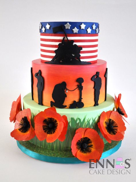 Patriotic Cake Decorating, Memorial Day Cake, Patriotic Cakes, Military Cake, Patriotic Cake, 4th Of July Cake, Summer Cakes, Patriotic Crafts, Poppy Field