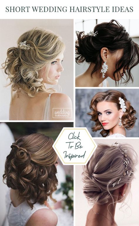 48 Best Short Wedding Hairstyle Ideas In 2021 ❤ Looking for short wedding hairstyle ideas? You don't have to get grow out hair. Check out the best wedding hairstyle ideas for short hair! #WeddingHair #ShortWeddingHairstyle #weddingforward #bride #bridalhair Bride Wedding Hair Medium Length, Short To Medium Bridal Hairstyles, Wedding Hair For Bobbed Hair, Bridesmaids Hair For Short Hair, Medium Length Bride Hairstyles, Hairstyles For Short Hair For Bride, Above Shoulder Wedding Hair, Bride Hairstyles With Veil Short Hair, Bride Hairdo Short Hair