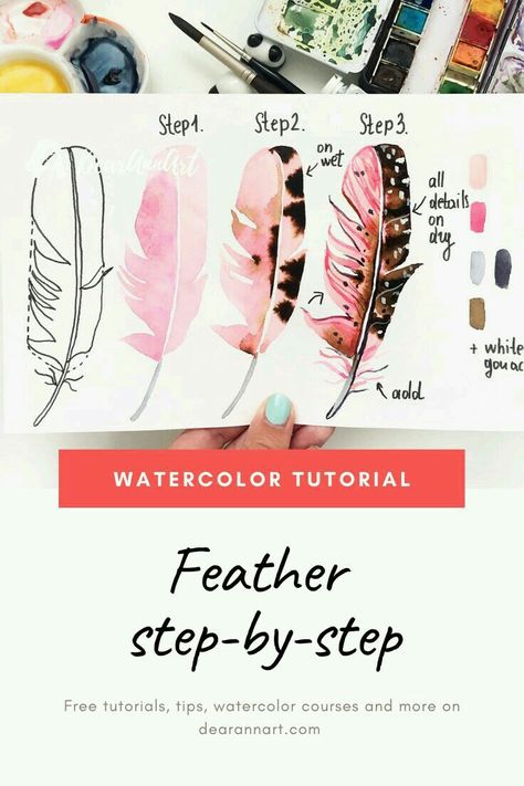 Watercolor Step By Step, Step By Step Watercolor, Art Tutorials Watercolor, Watercolor Beginner, Watercolor Feather, Watercolor Tutorial, Learn Watercolor, Watercolor Paintings For Beginners, Watercolor Lessons