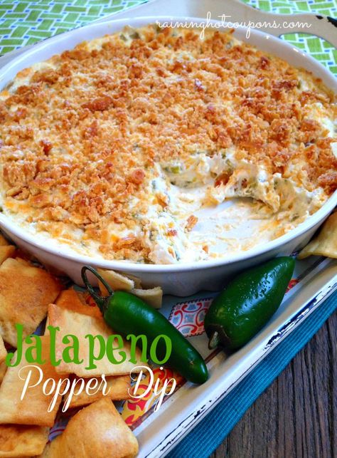 Jalapeno Popper Dip - Raining Hot Coupons Quick Dips, Jalapeno Popper Dip, Popper Dip, Jalapeno Popper, Ritz Crackers, Think Food, Jalapeno Poppers, Snacks Für Party, Perfect Appetizers