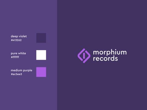 Minimal modern logo in purple and white color palette on the right side. On the left side, the color palette itself can be seen Purple Logo Palette, Purple Logo Color Palette, Purple Brand Palette, Dark Purple Logo, Urban Color Palette, Purple Branding, Violet Color Palette, Logo Color Palette, Big Talk